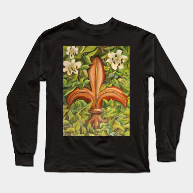 Fleur de Lis with Magnolias Long Sleeve T-Shirt by MuseMints